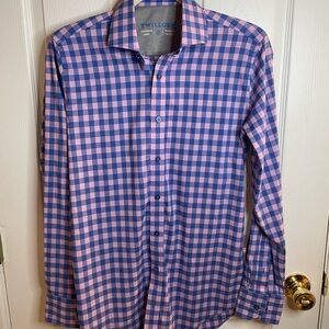 Twillory Men's Performance Pink And Blue Gingham Size 14.5  32-33 (small)
